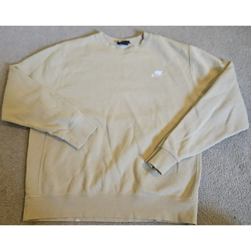 Nike Pullover Fleece Sweater Long Sleeve Cream Tan Logo Size M